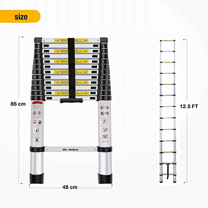 FibreCart 3.8m (12.5 ft) Portable & Compact Ultra-Stable Extendable Aluminium Telescopic Ladder, Home & Industrial Use , Yellow and Black