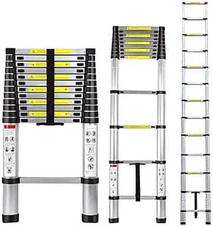 FibreCart 3.8m (12.5 ft) Portable & Compact Ultra-Stable Extendable Aluminium Telescopic Ladder, Home & Industrial Use , Yellow and Black